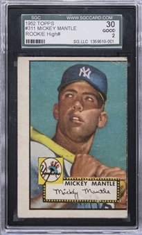 1952 Topps #311 Mickey Mantle Rookie Card – SGC 30 GD 2